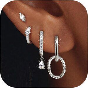 Hypoallergenic Women's Silver Earring Collection - 4 Pairs in Stylish Designs